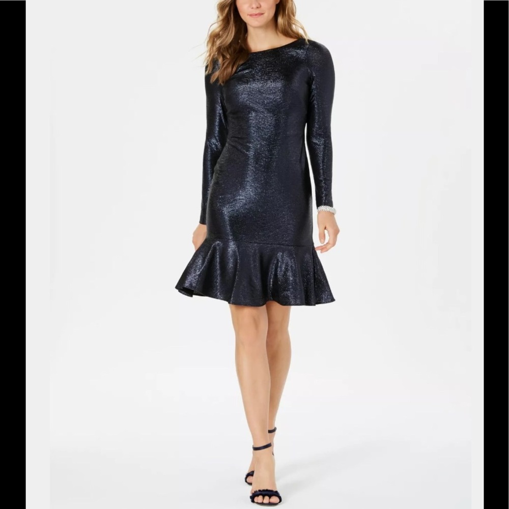 ⚡️SALE⚡️ Nightway metallic blue flounce hem dress
